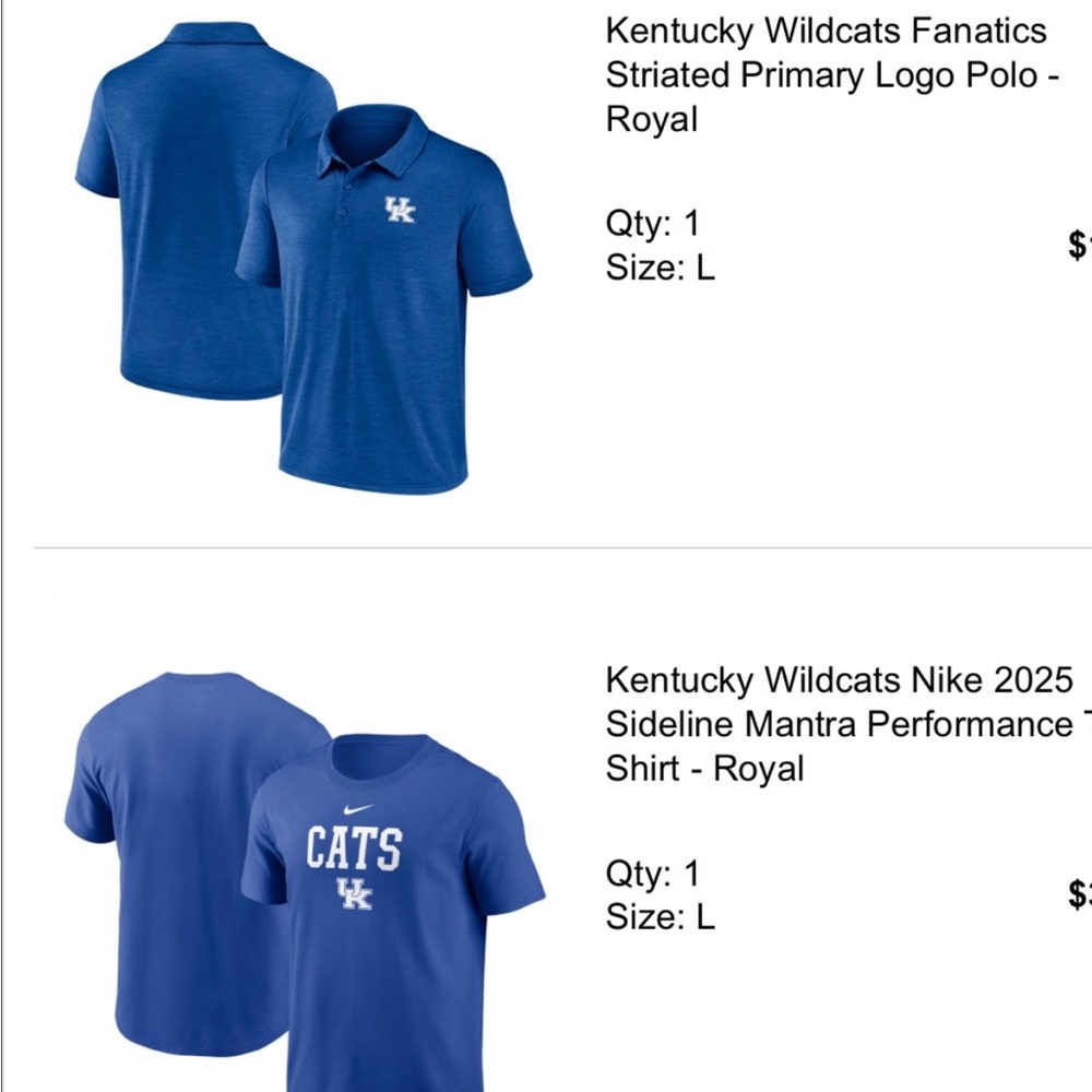 Nike Kids Royal Blue Wildcats Polo Kentucky UK womens tank top and v neck tee